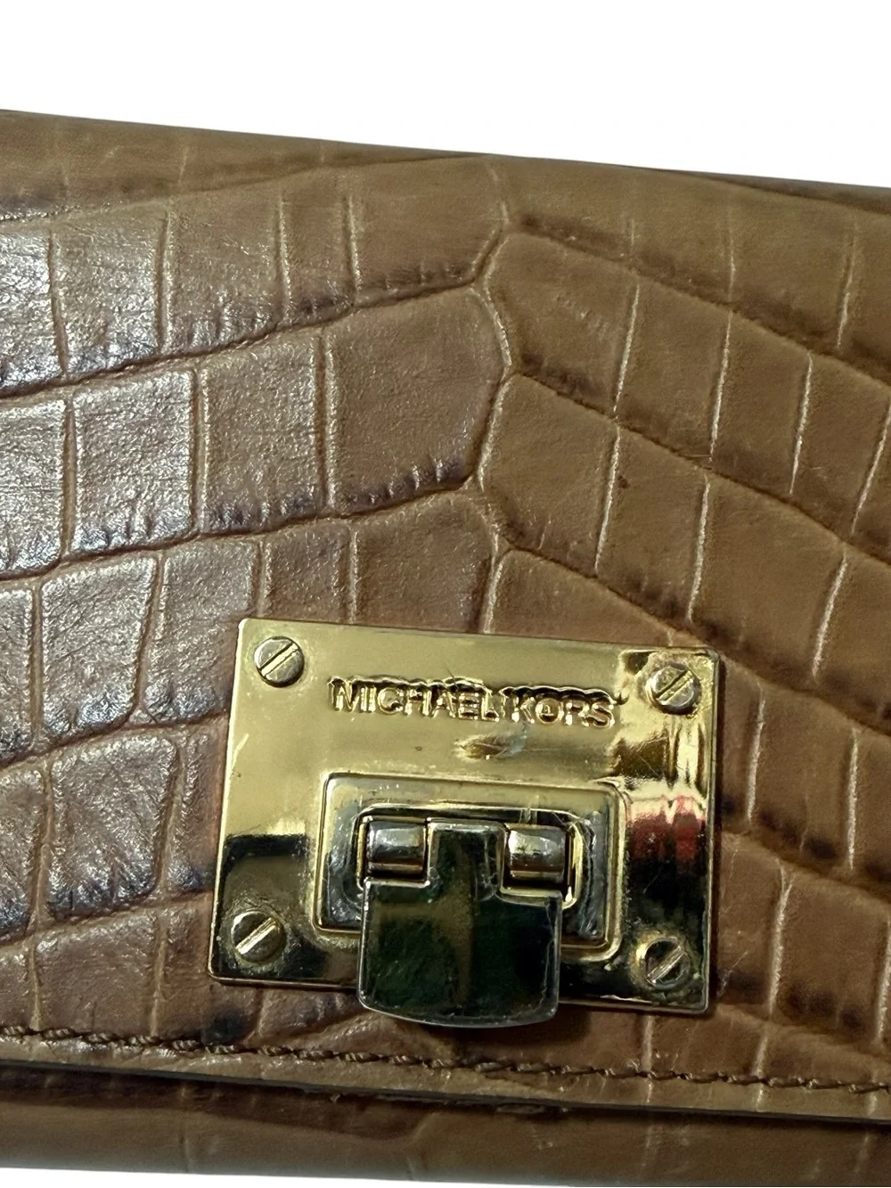 Michael Kors Brown Croc-Embossed Leather Wallet in good condition
